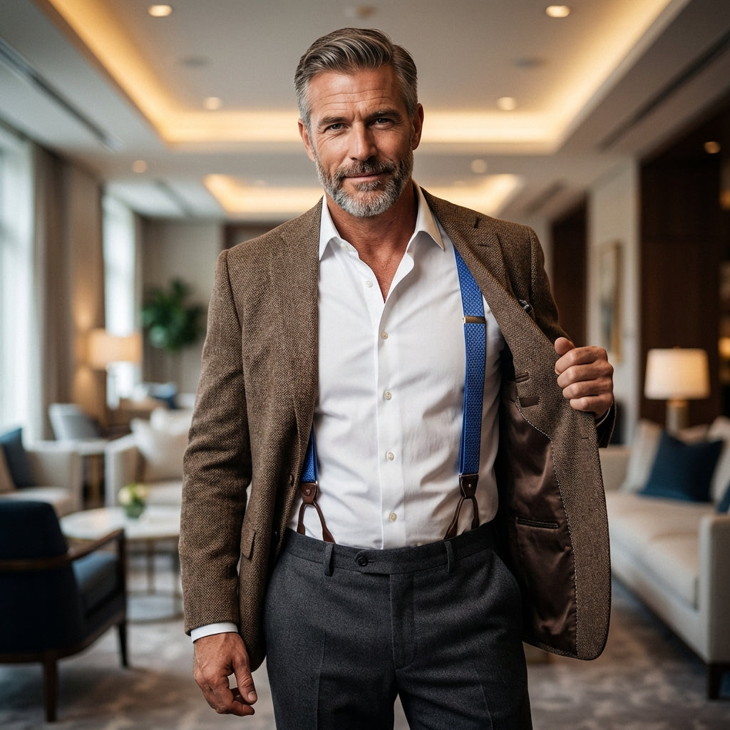 Bretella a Y in 100% seta inglese con lacci e clip DACCA Blu Avion