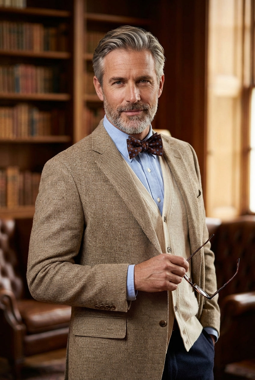 Papillon da annodare SIMONE in seta inglese stampata marrone