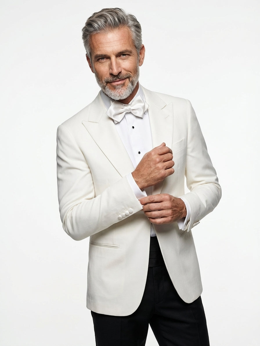 Papillon alto bianco a punta già annodato AMANTEA in seta raso