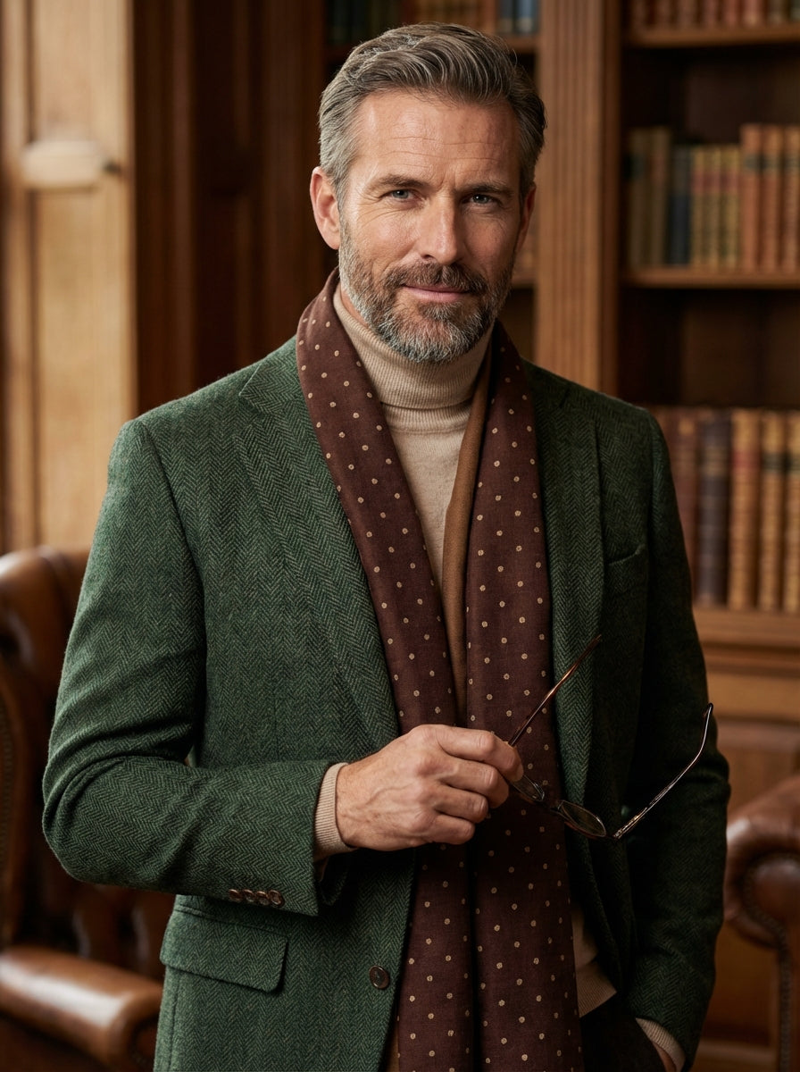 Sciarpa doppiata in seta/lana GARDA Marrone/Marrone Chiaro