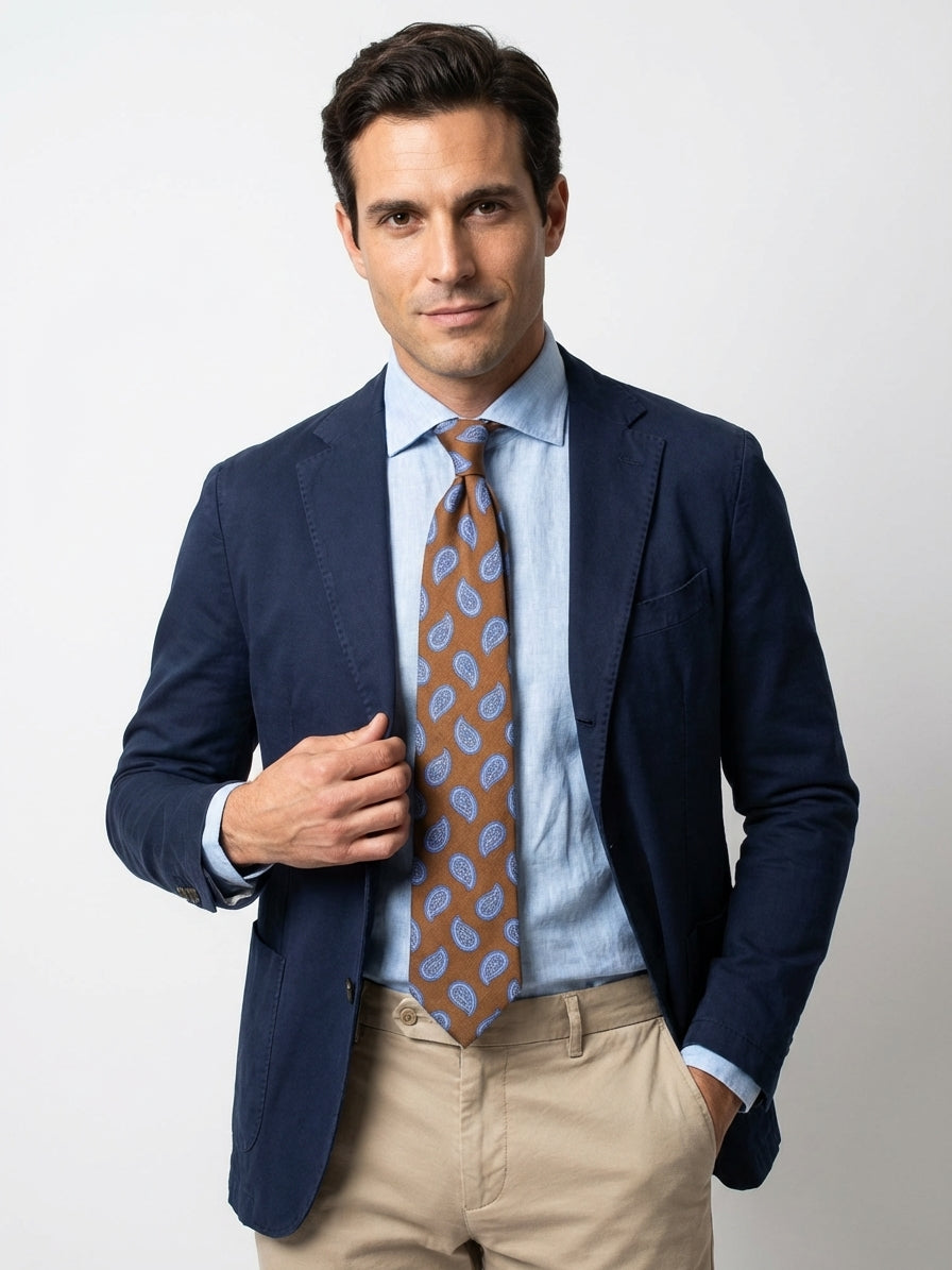 Cravatta 3 pieghe sfoderata BANE seta\lino marrone chiaro