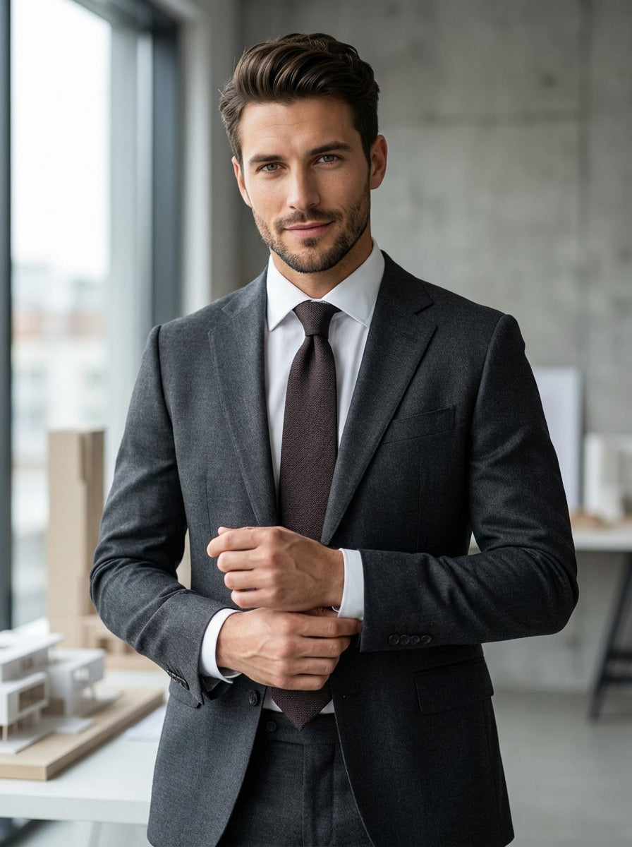 Cravatta marrone 3 Pieghe BIGOL in lana/seta