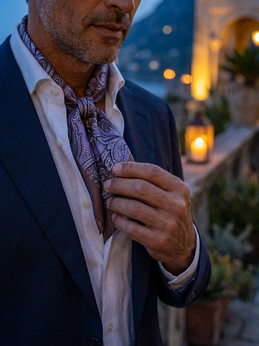 Foulard ARABESQUE glicine in seta stampata