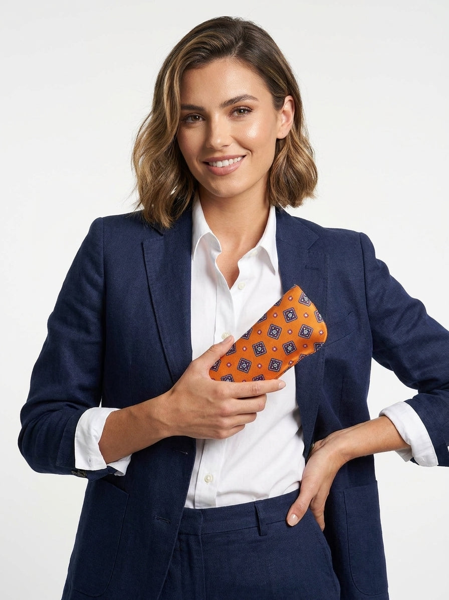 Portaocchiali arancione DANIELA in seta stampata inglese