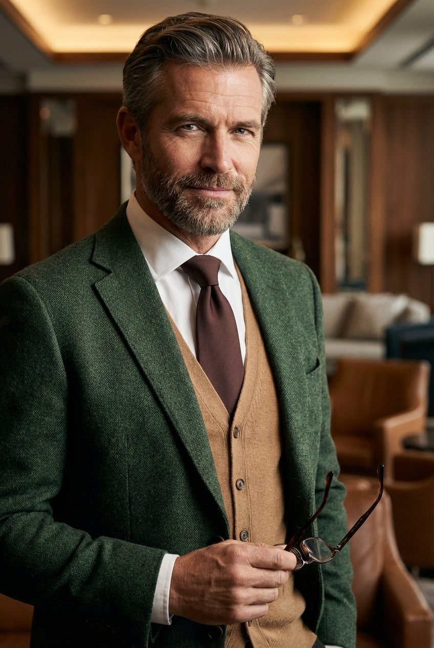 Cravatta 7 Pieghe DACCA in seta inglese stampata Marrone