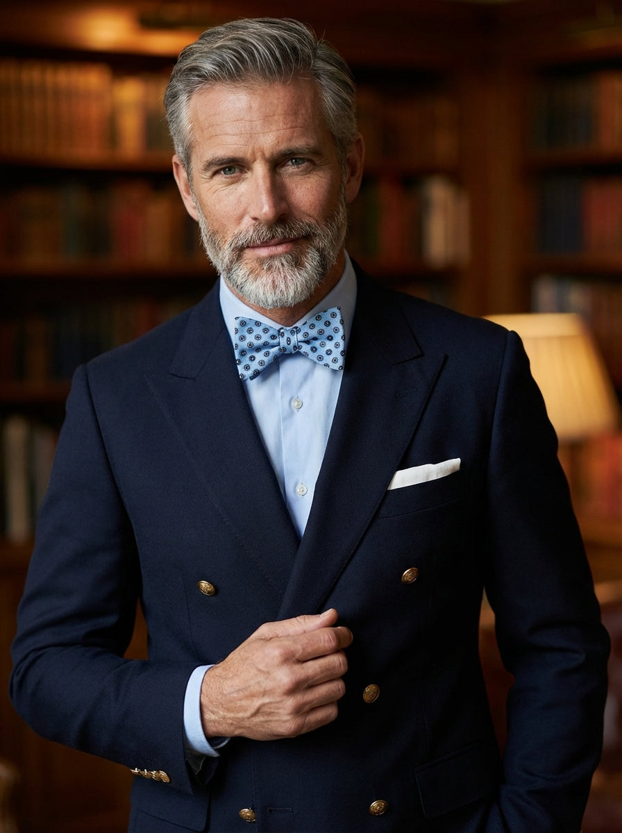 Papillon da annodare BERRY in seta stampata celeste