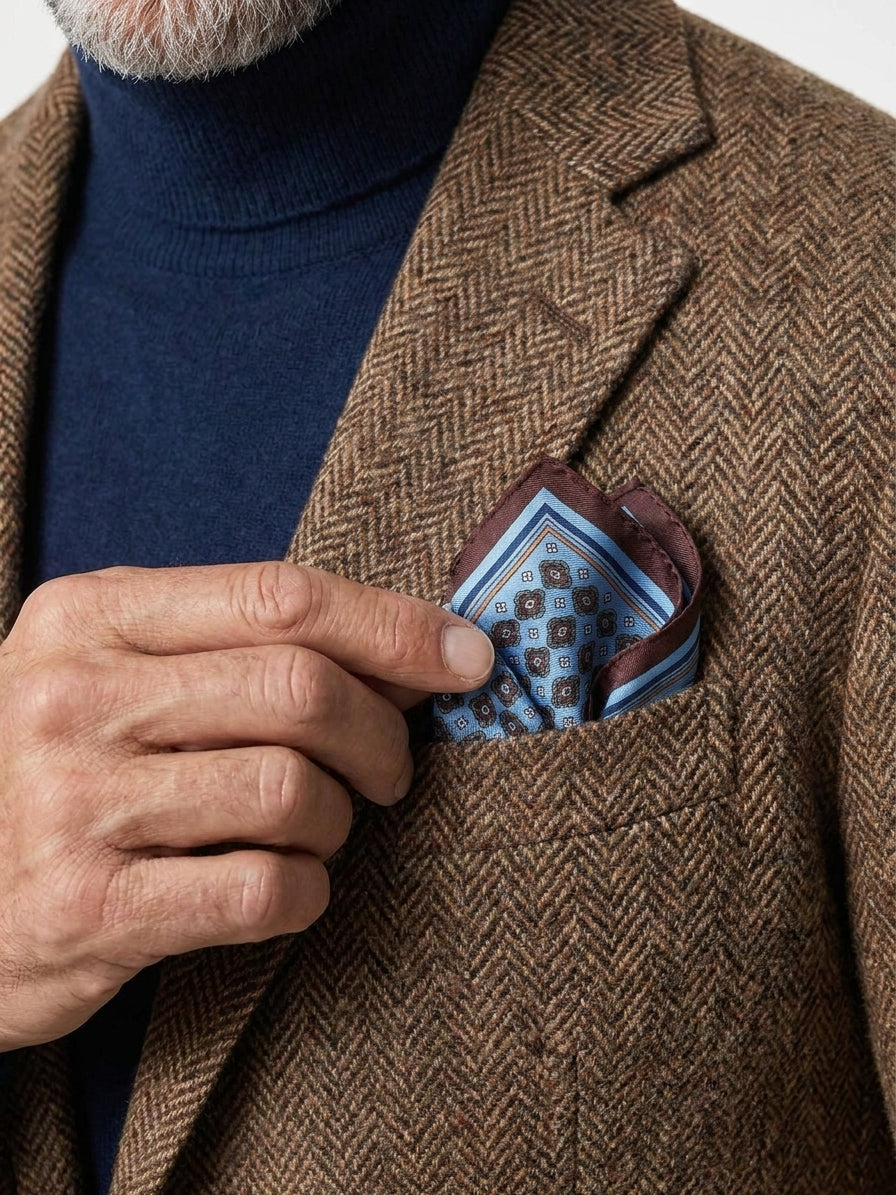 Fazzoletto da taschino celeste XL in seta twill HAVOCK