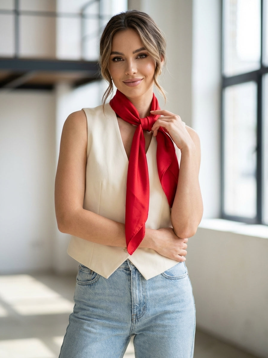 Foulard CALISTA in pura seta stampata Rosso
