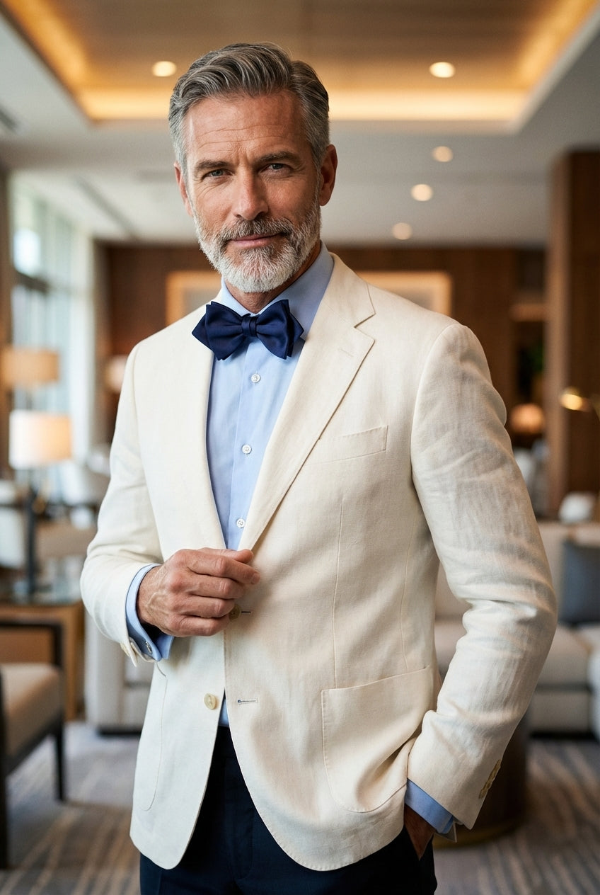 Papillon alto blu a punta già annodato AMANTEA in seta raso