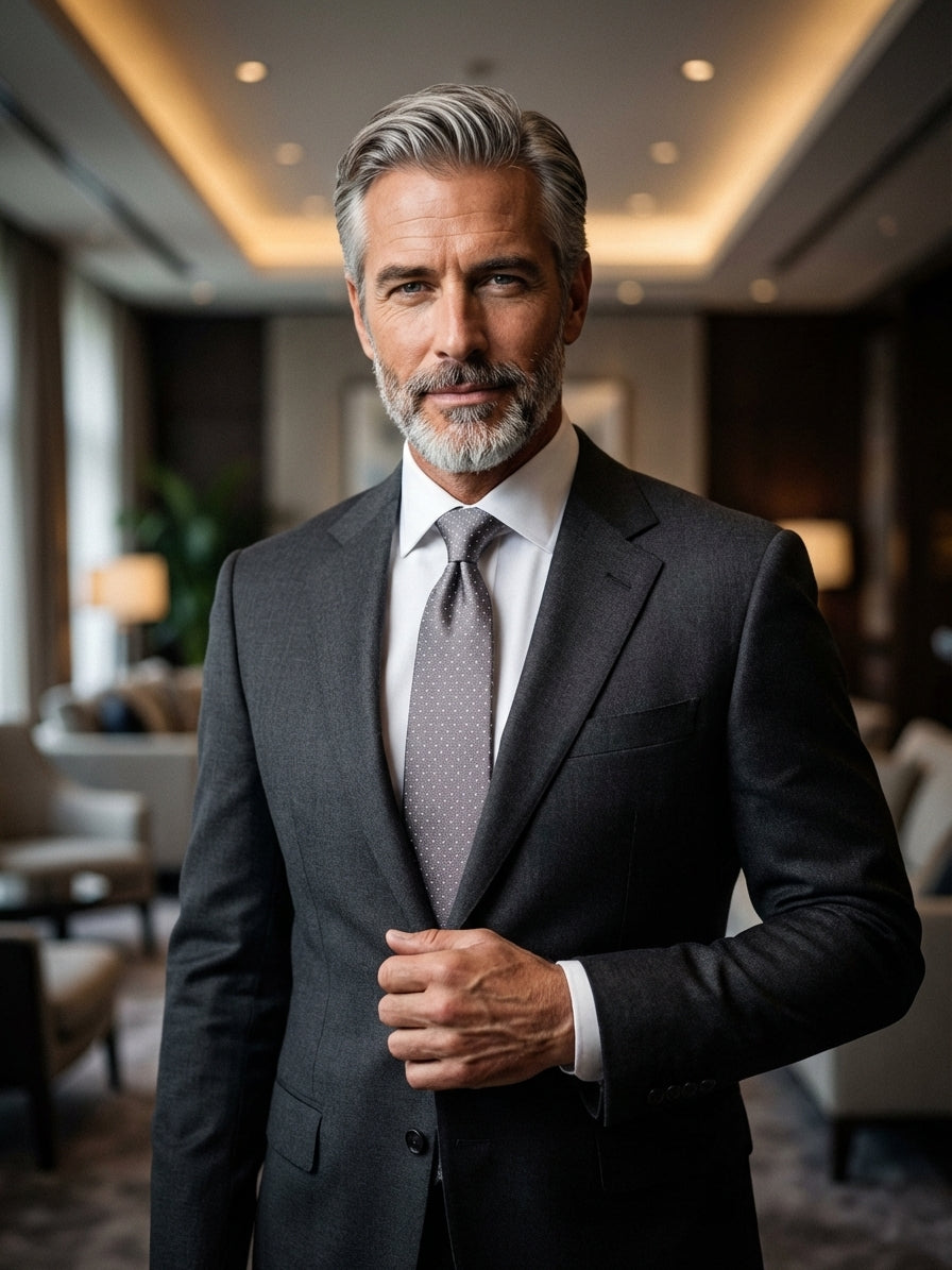 Cravatta 3 Pieghe grigio ARGENTIO seta tessuto