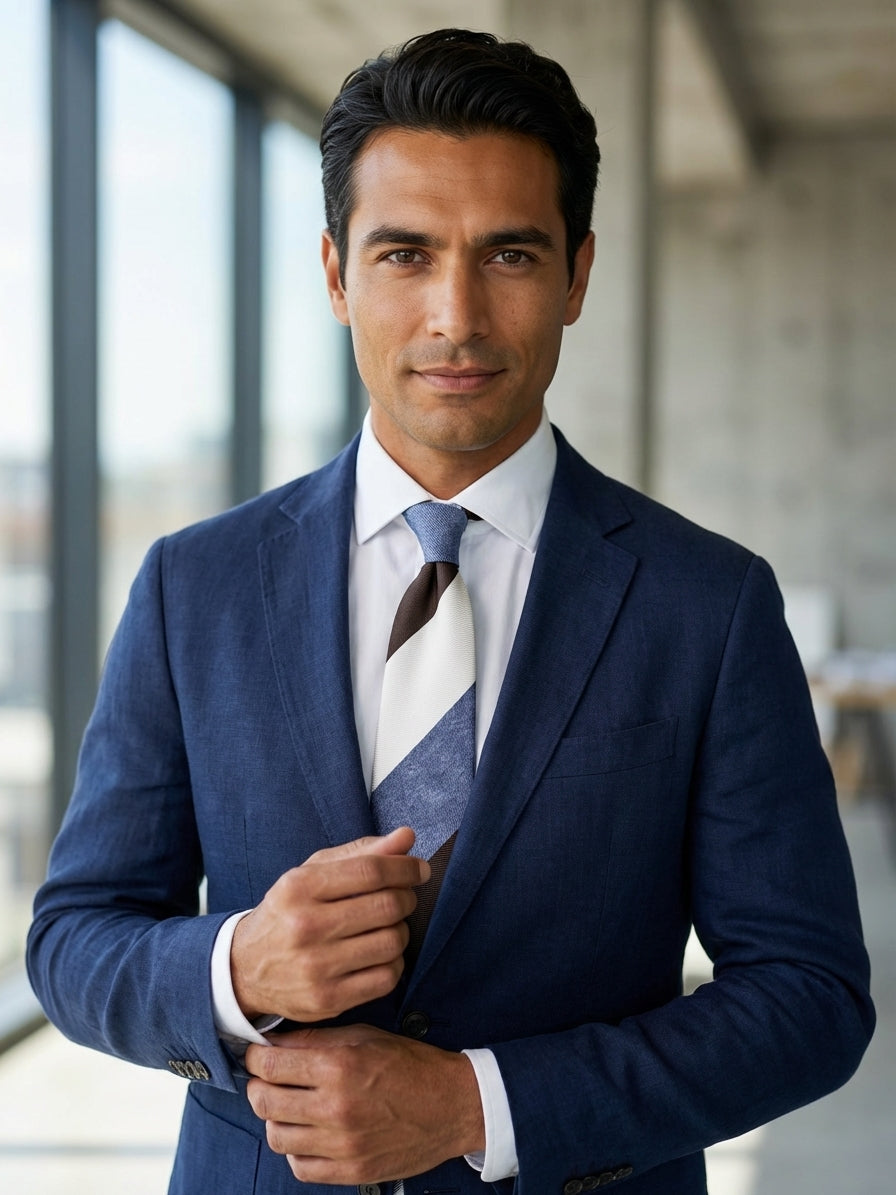 Cravatta 3 pieghe ROCKY in seta jacquard Blu