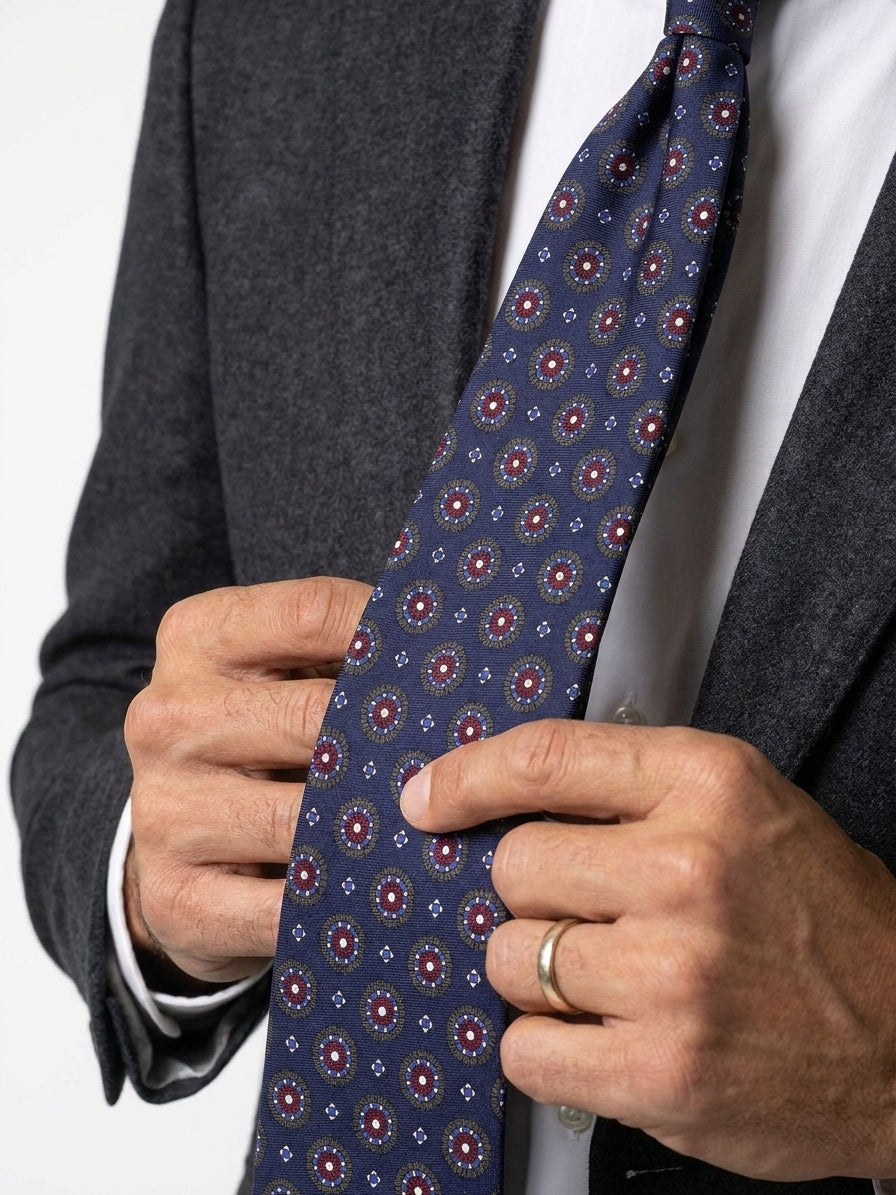Cravatta 3 pieghe blu navy  in seta madder BILLY