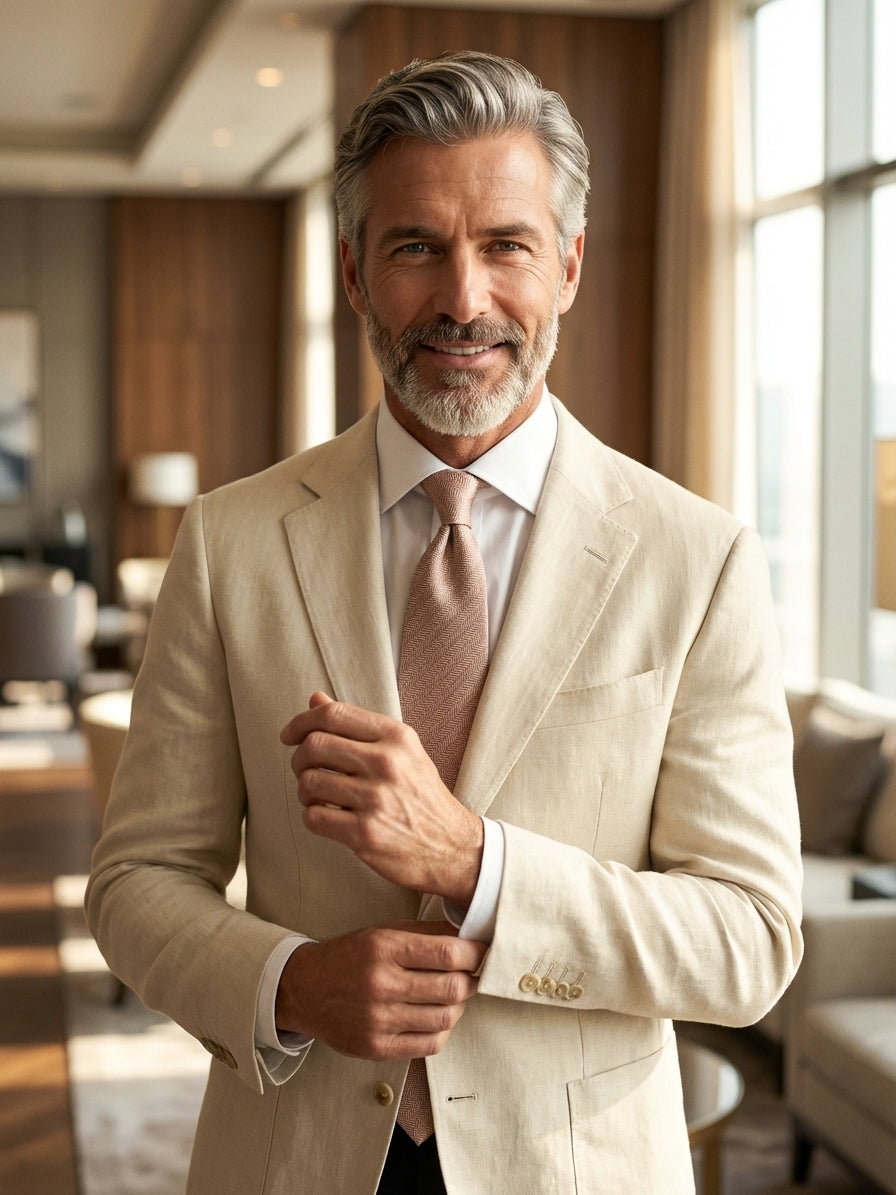 Cravatta 3 Pieghe beige MIELE seta jacquard