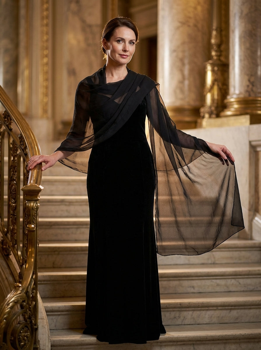 Sciarpa nera in pura seta georgette PERLA