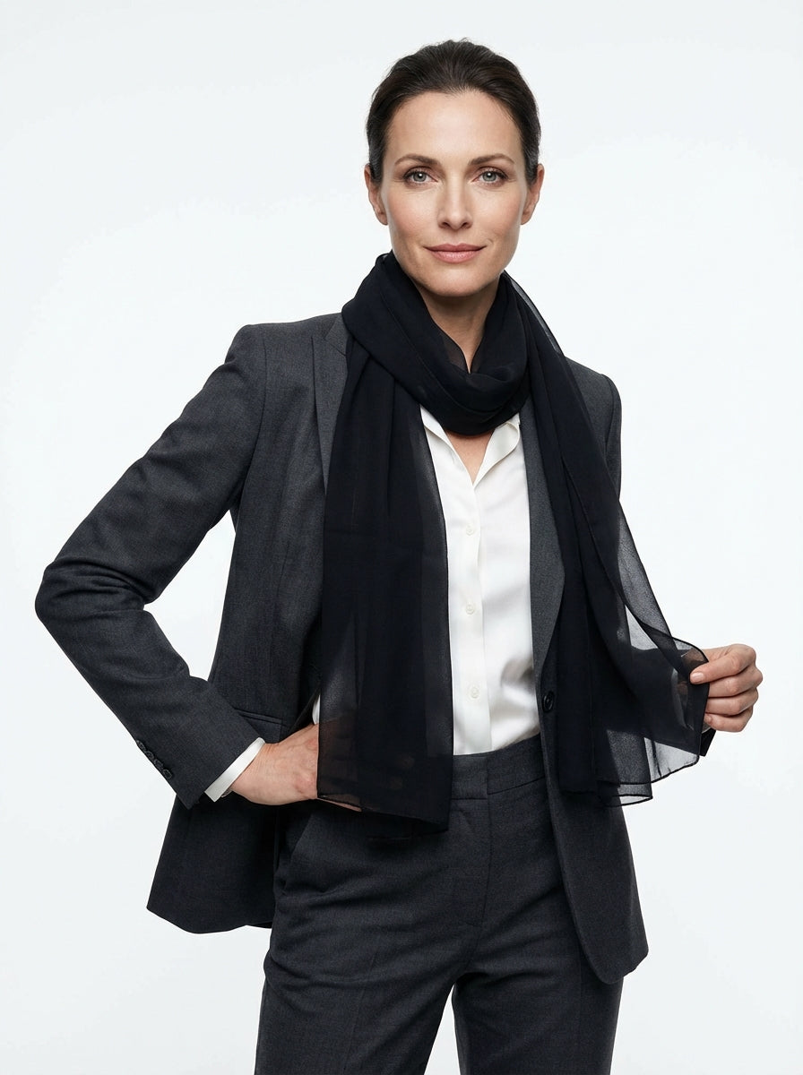 Sciarpa nera in pura seta georgette PERLA