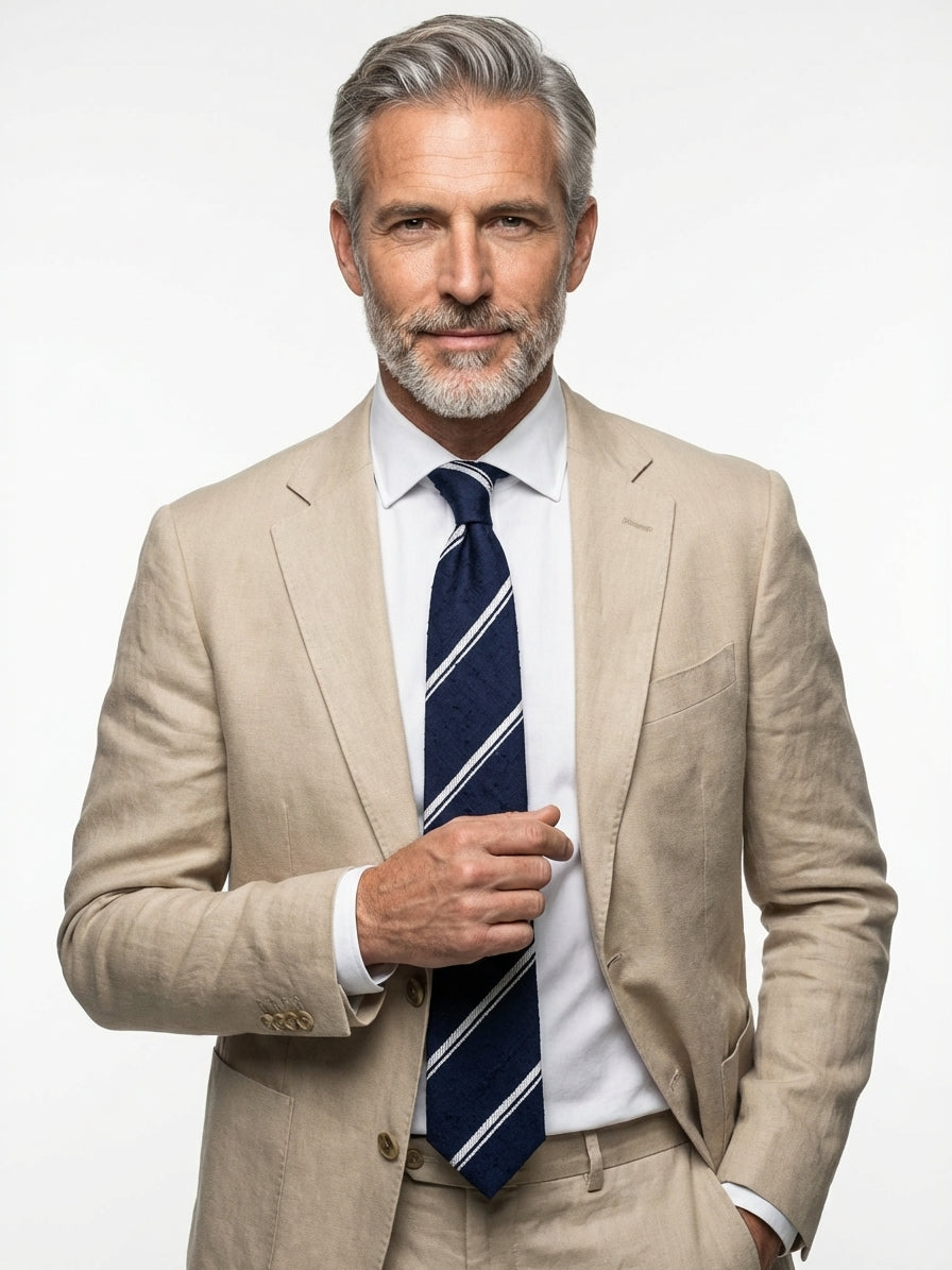 Cravatta 3 Pieghe blu scuro BIRTO Seta shantung