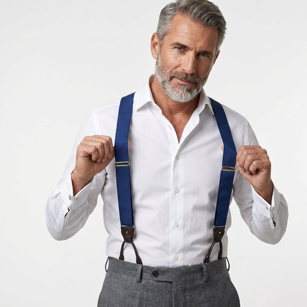 Bretella a Y in 100% seta inglese con lacci e clip DACCA Blu