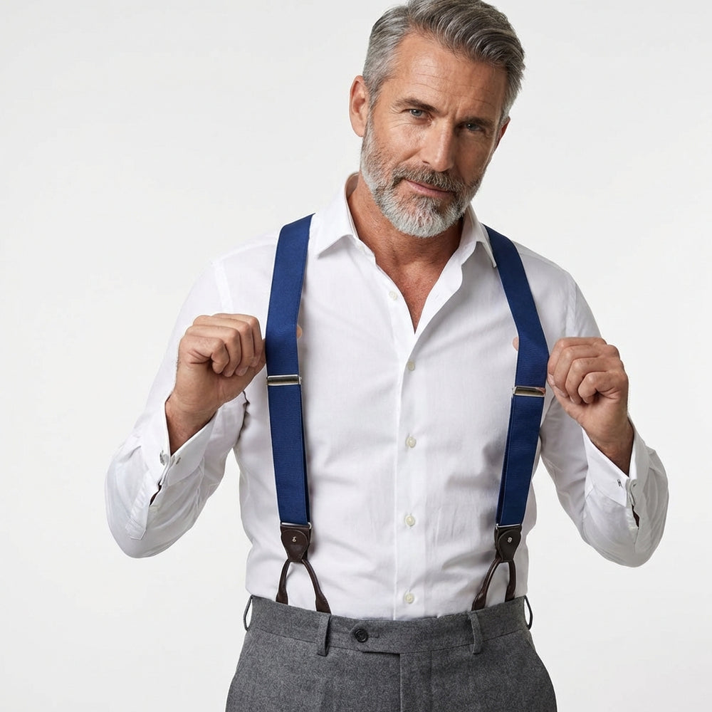 Bretella a Y in 100% seta inglese con lacci e clip DACCA Blu