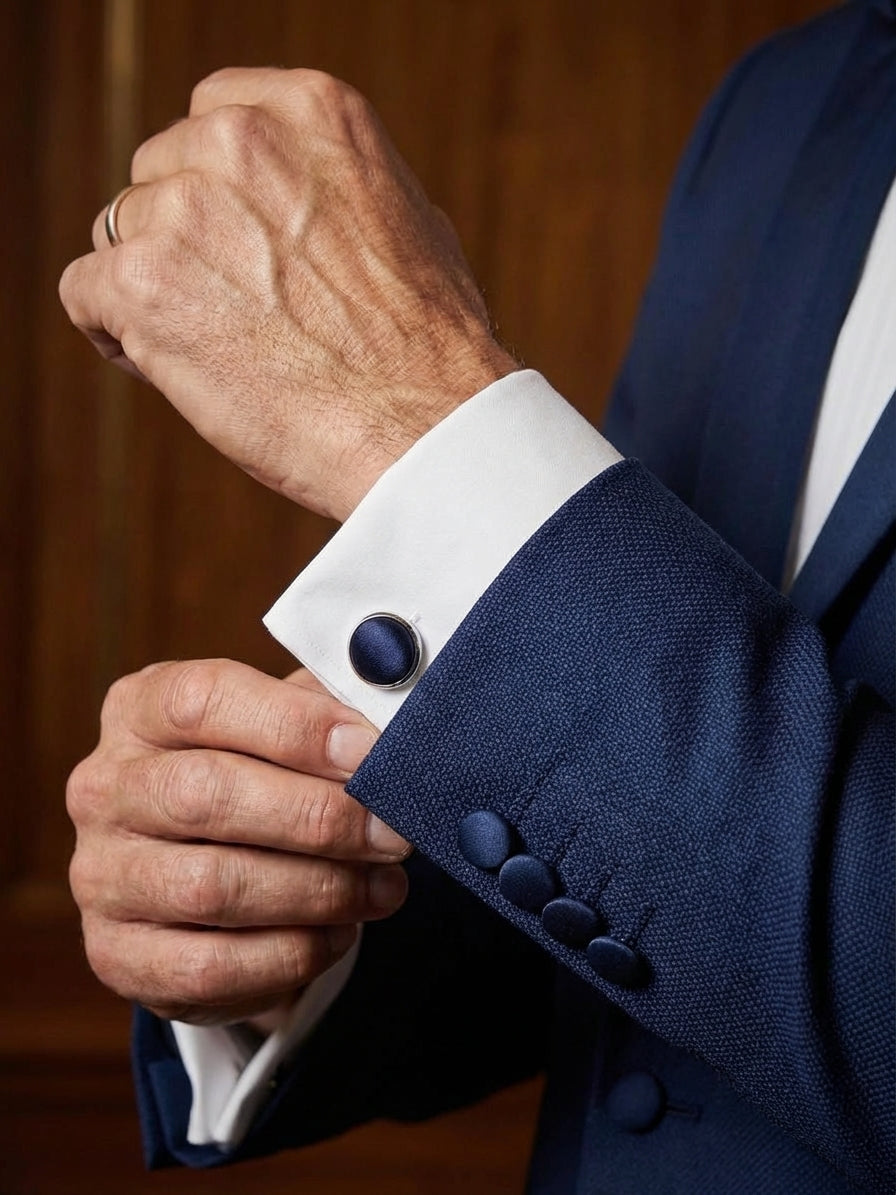 Gemelli da polso in pura seta raso BLU MARINE