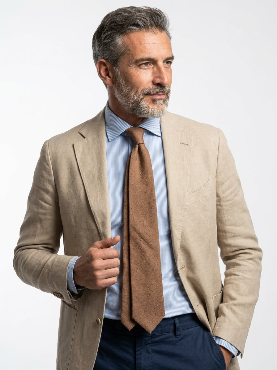 Cravatta 3 pieghe sfoderata FARMA 100% seta shantung marrone chiaro