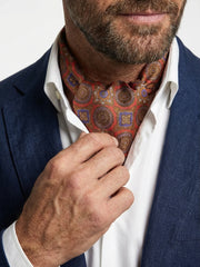 Ascot doppia punta arancione in seta raso stampata BOTTON
