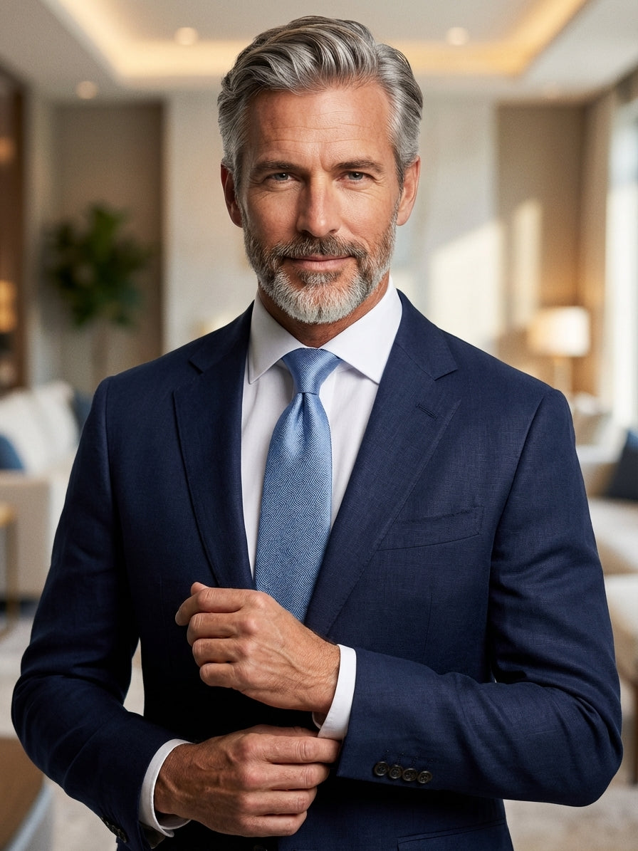 Cravatta 3 Pieghe celeste OCEAN seta tessuto