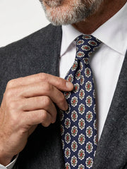Cravatta 3 pieghe ROUGE in seta stampata navy