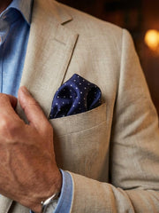 Fazzoletto da taschino in seta VADENA BLU con pois BIANCHI