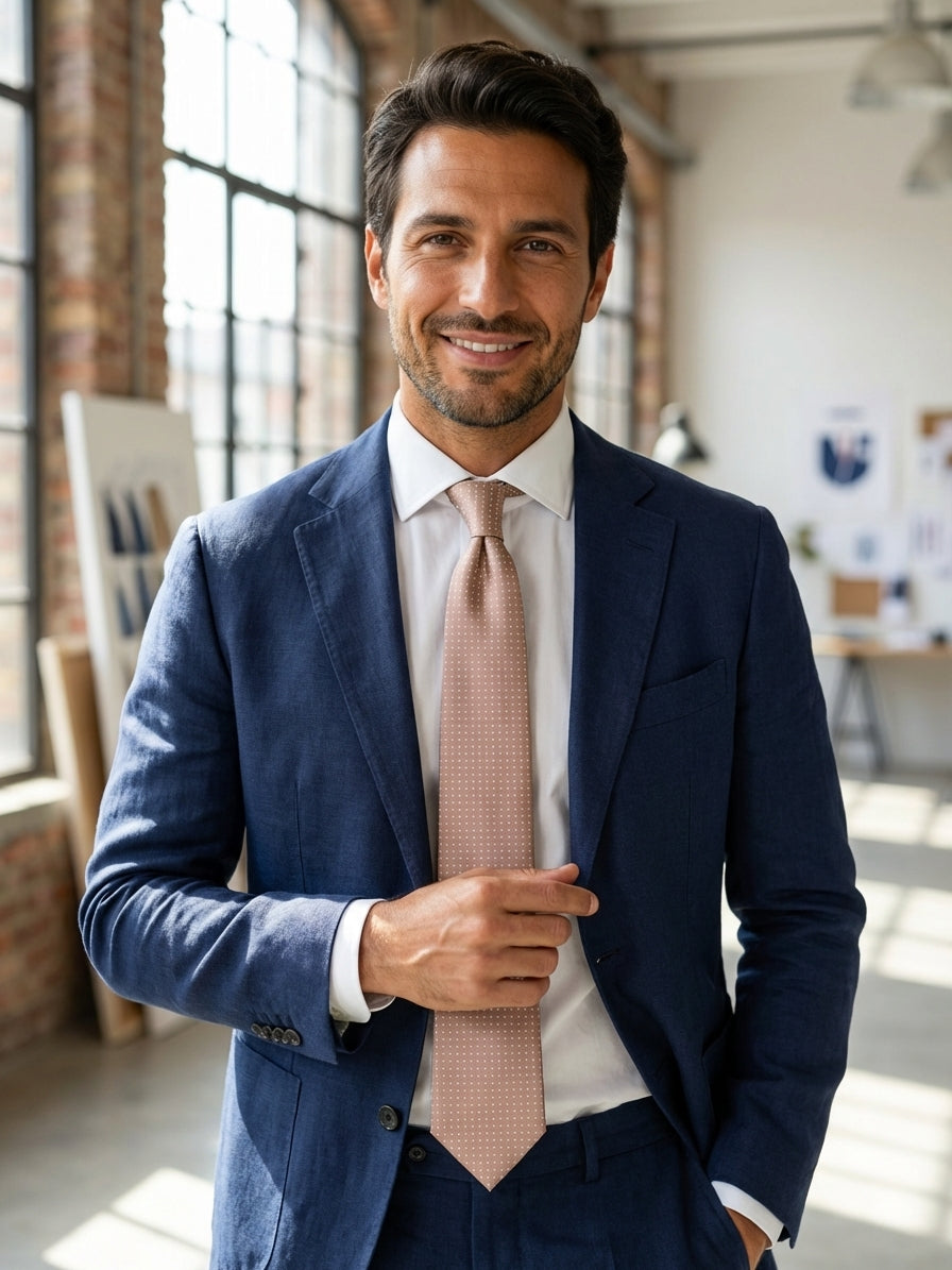 Cravatta 3 pieghe BEER seta tessuta beige