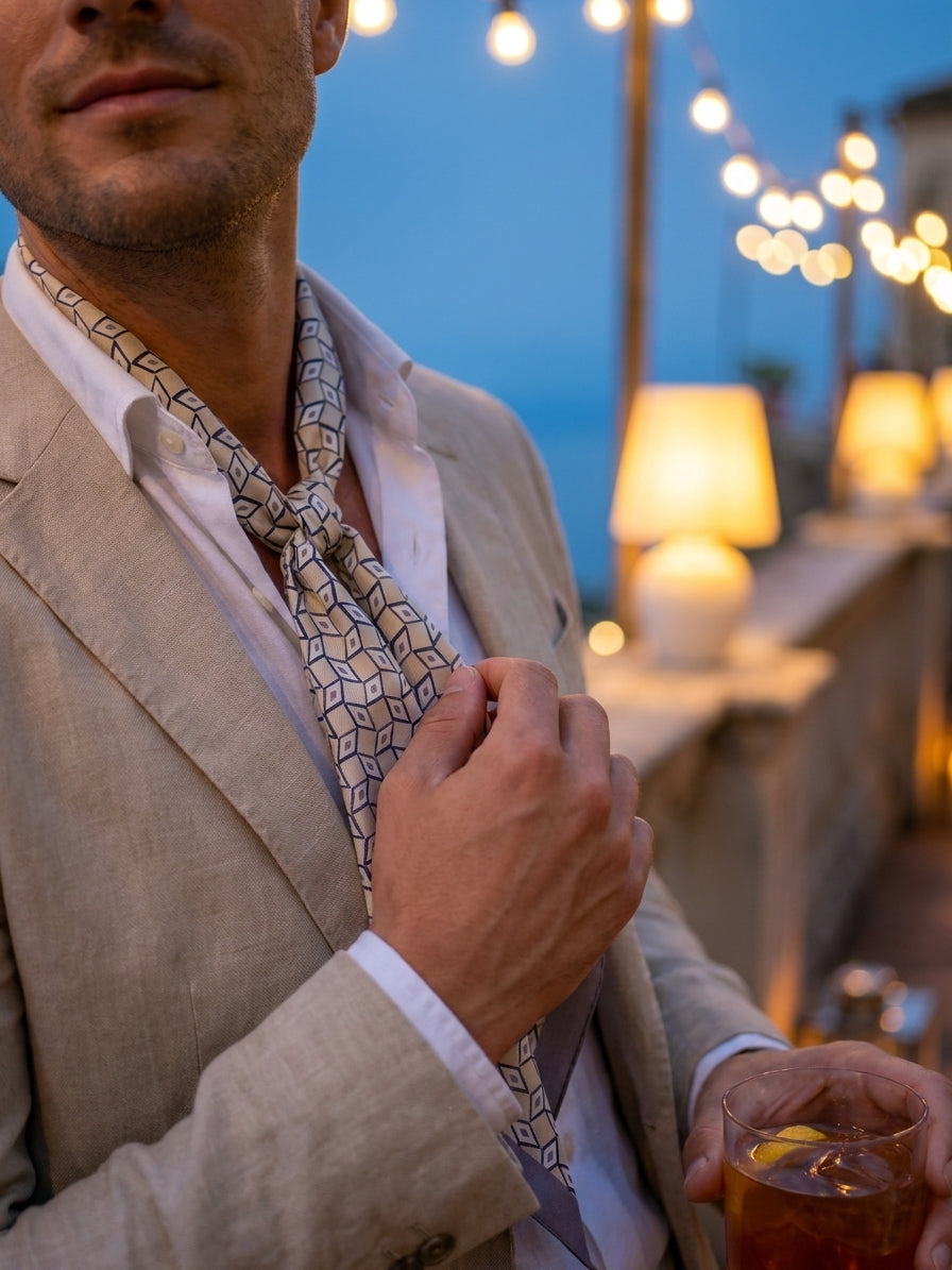 foulard twilly DOUG in seta stampata beige