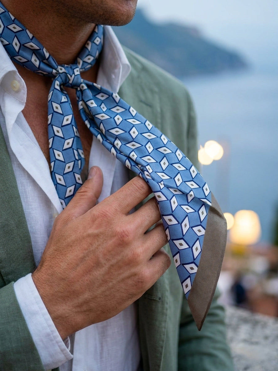 foulard twilly DOUG celeste in seta stampata