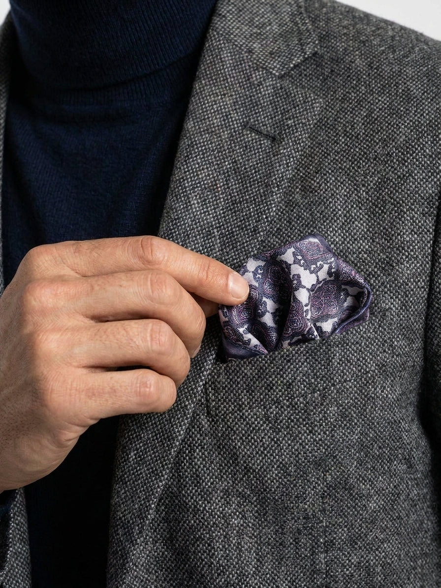 Fazzoletto da taschino in seta stampata grigio CERAMI