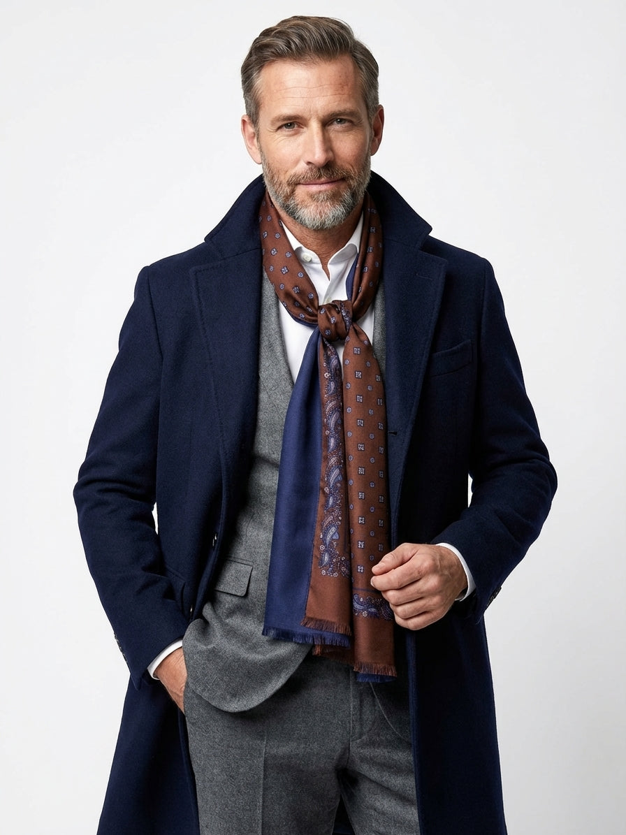 Sciarpa doppiata in seta\lana stampata SPORTY marrone