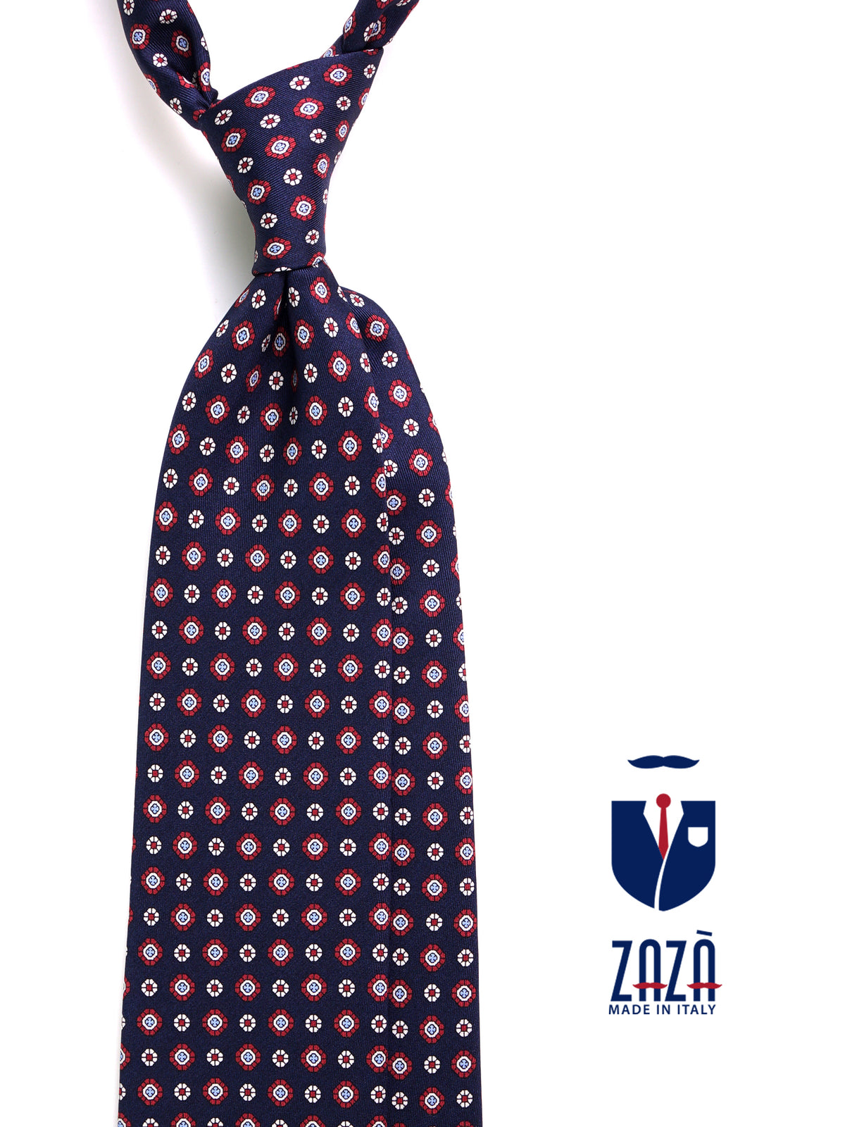 Cravatta 3 pieghe ANGEL in seta stampata blu navy