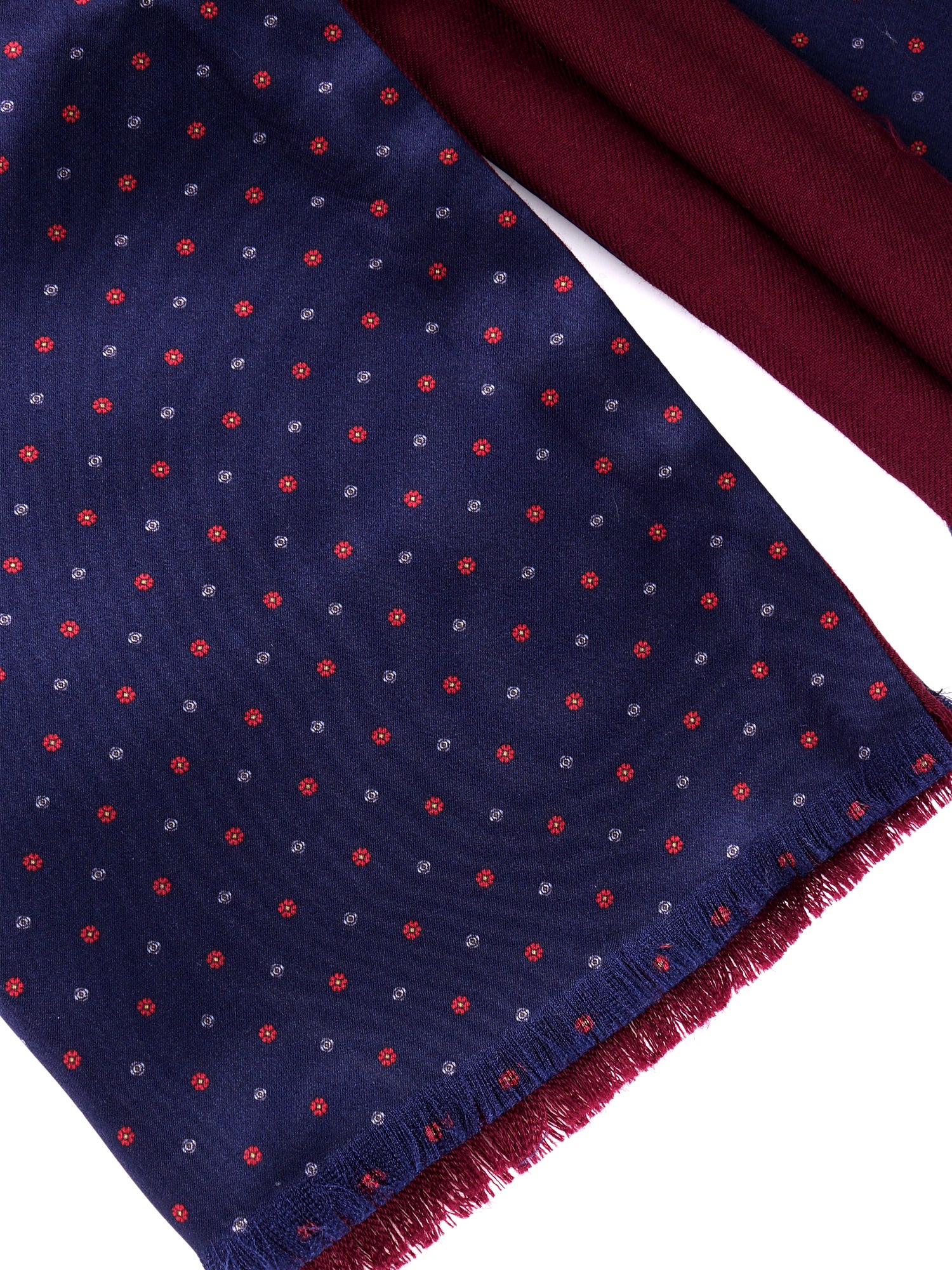 Sciarpa blu navy doppiata in seta\lana stampata ANTONI