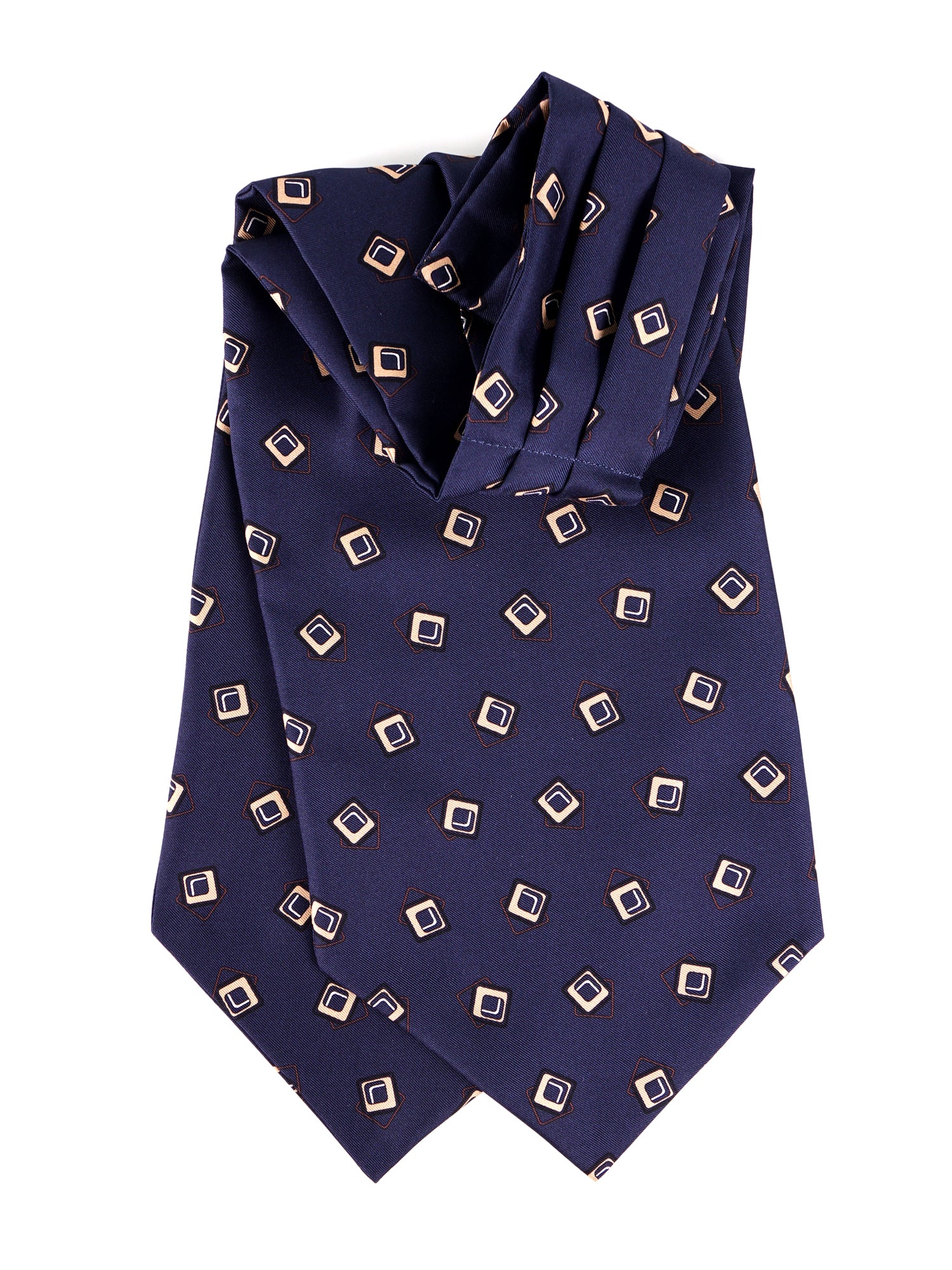 Ascot doppia punta blu navy in seta stampata DOMINO