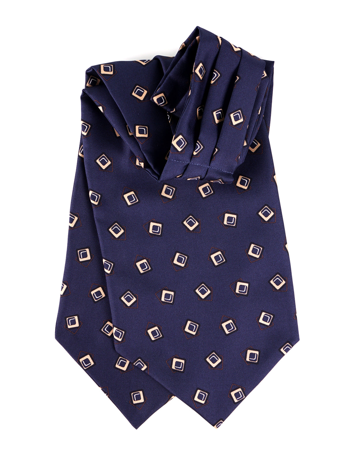 Ascot doppia punta blu navy in seta stampata DOMINO