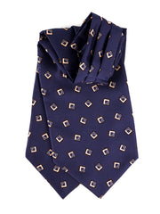 Ascot doppia punta blu navy in seta stampata DOMINO