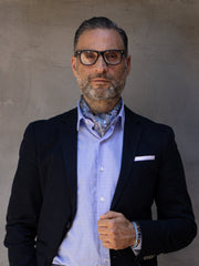 Light blue men's Ascot in ELEGANCE printed silk satin