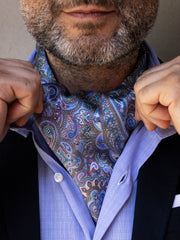 Light blue men's Ascot in ELEGANCE printed silk satin