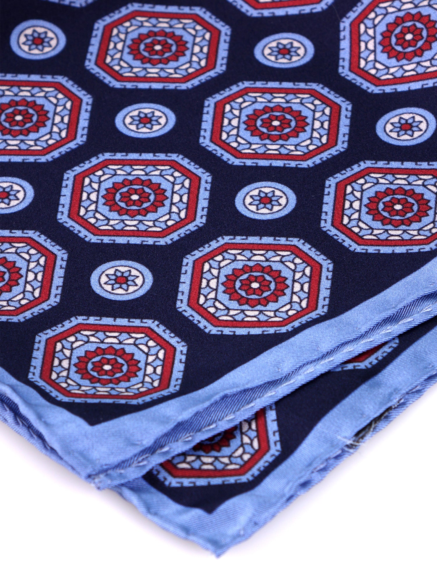 Fazzoletto da taschino in seta stampata blu BARABA