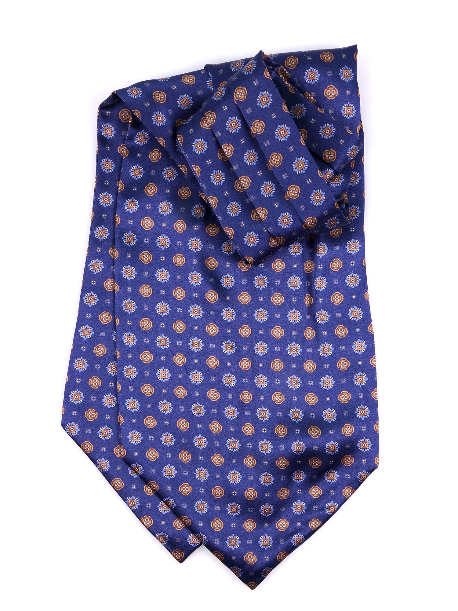 Ascot doppia punta blu in seta raso stampata BASTIK