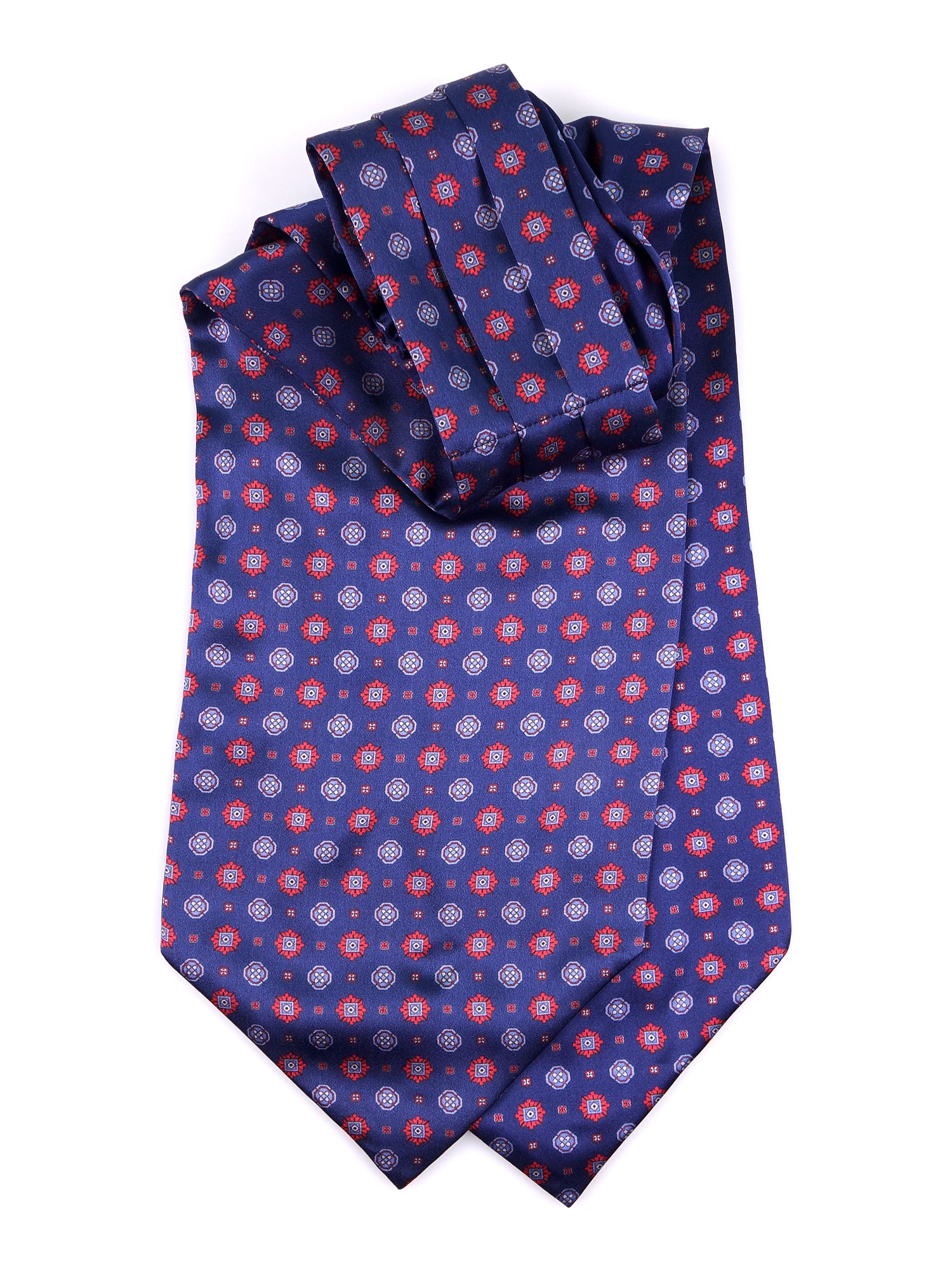 Ascot doppia punta blu in seta raso stampata BASTIK