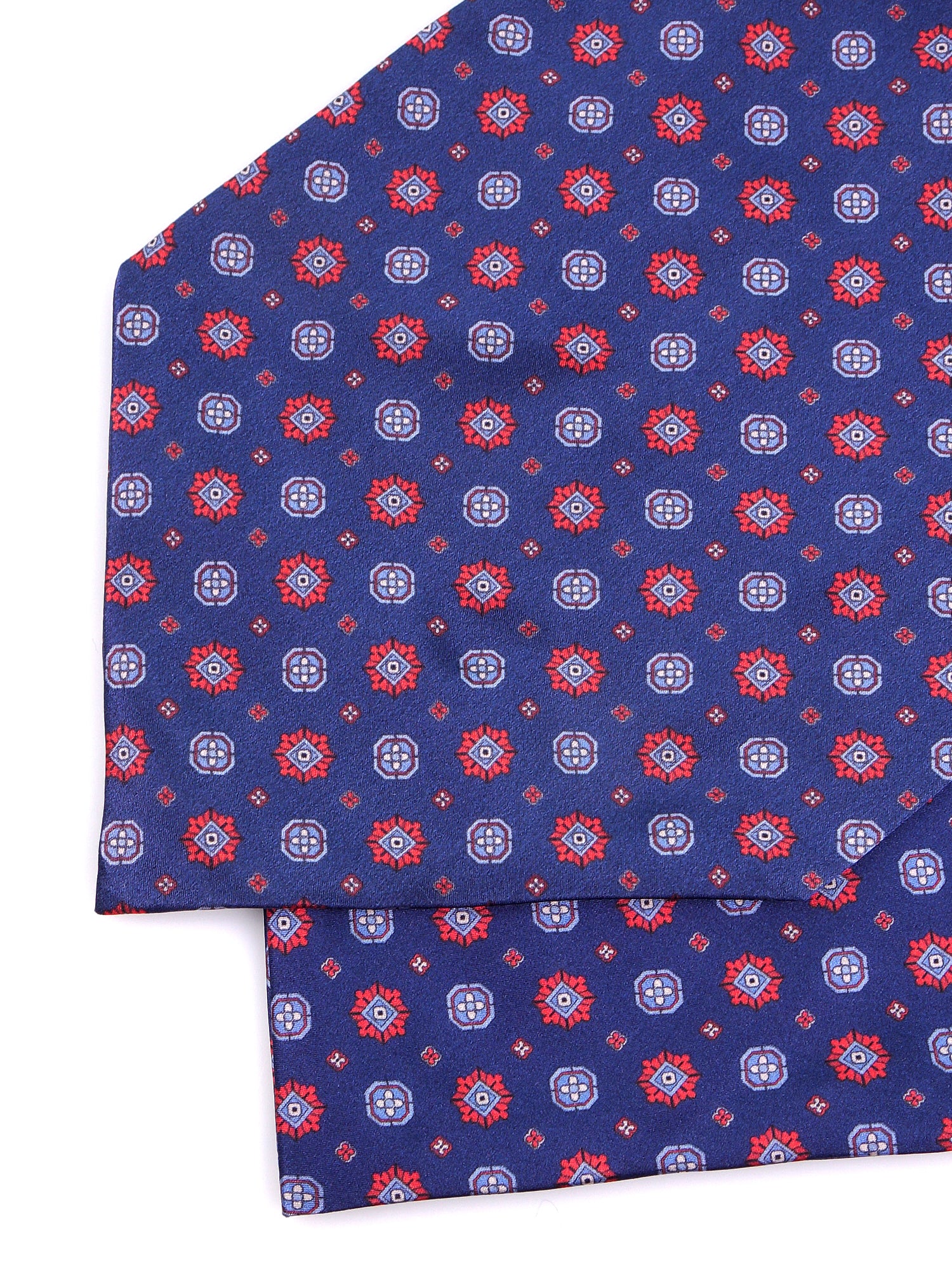 Ascot doppia punta blu in seta raso stampata BASTIK