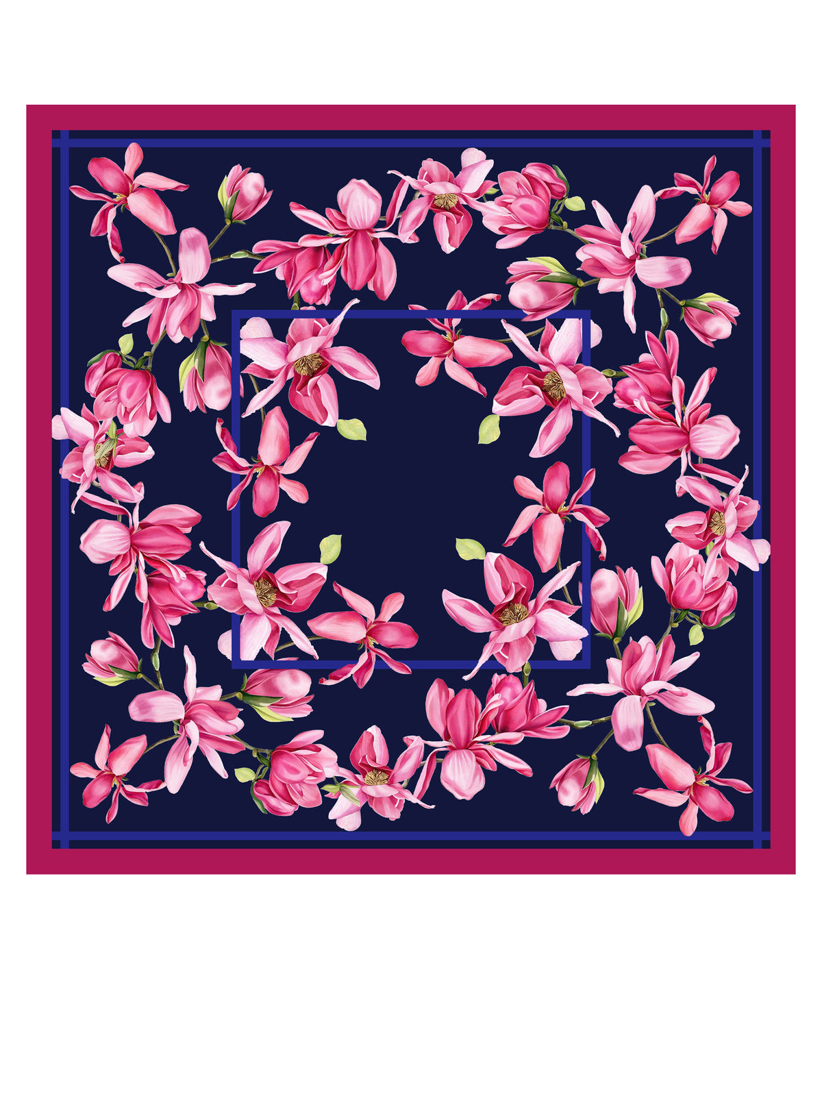 Foulard blu 90x90cm in seta stampata FLORAL
