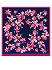 Foulard blu 90x90cm in seta stampata FLORAL