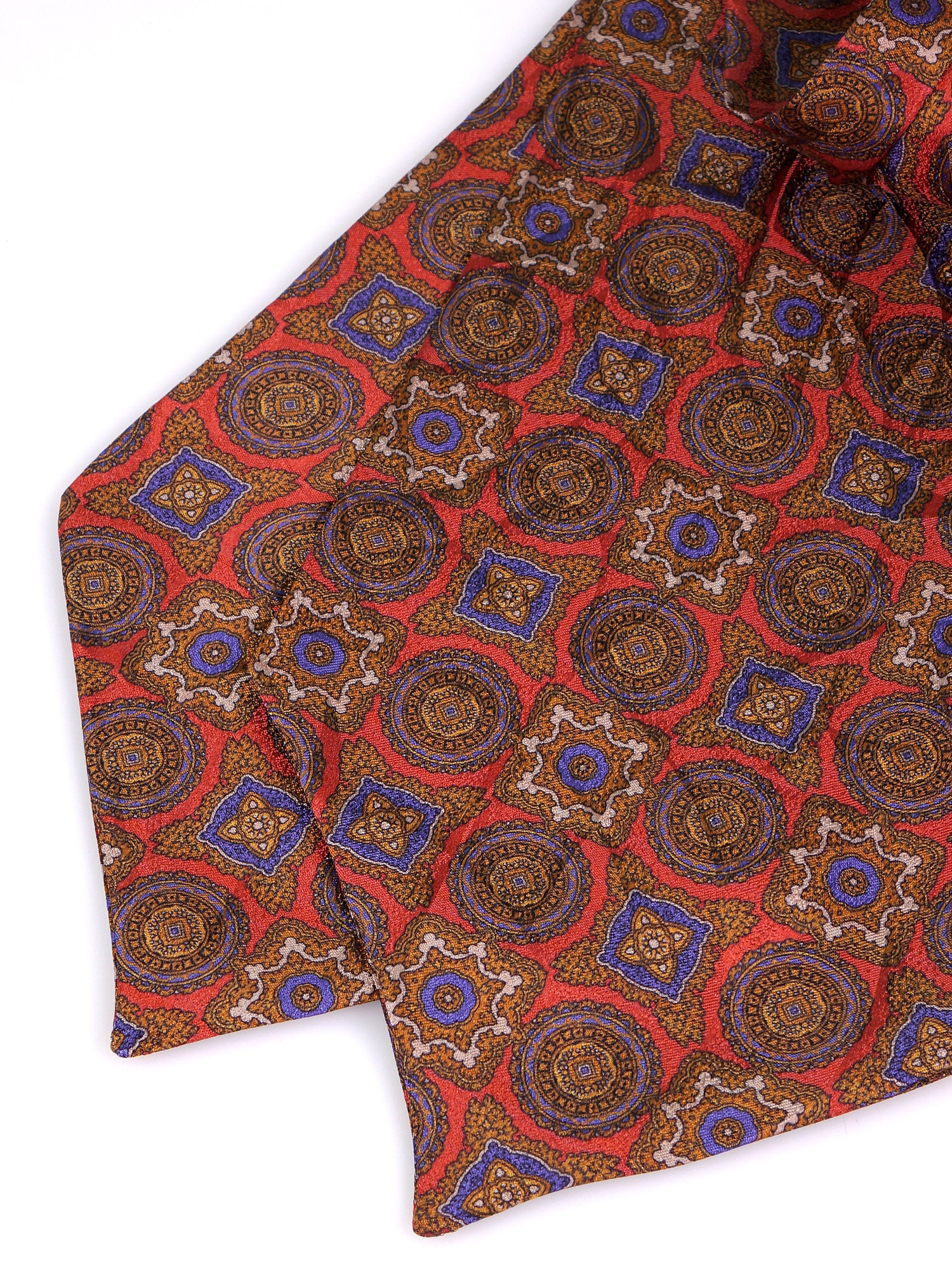 Ascot doppia punta arancione in seta raso stampata BOTTON