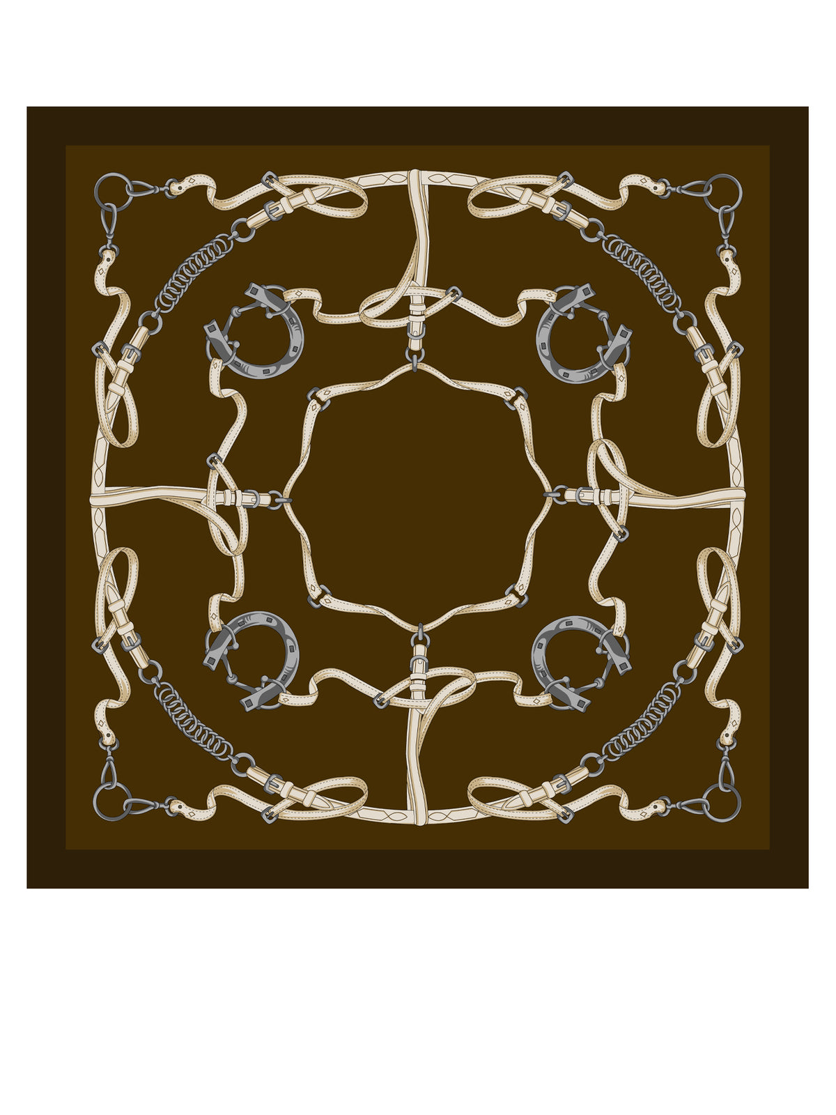 Brown scarf 90x90cm in REINS printed silk