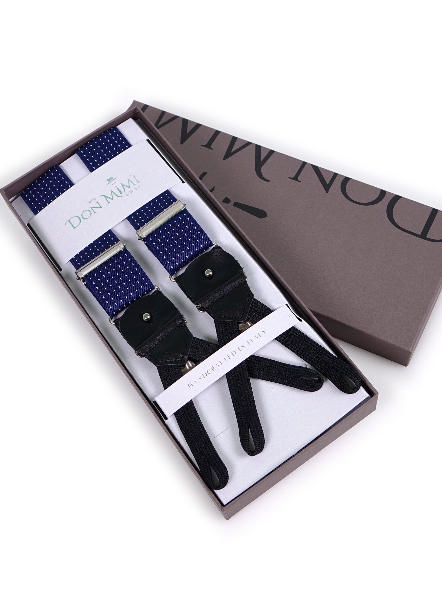 Elastic polka dot braces with clips and laces Blue