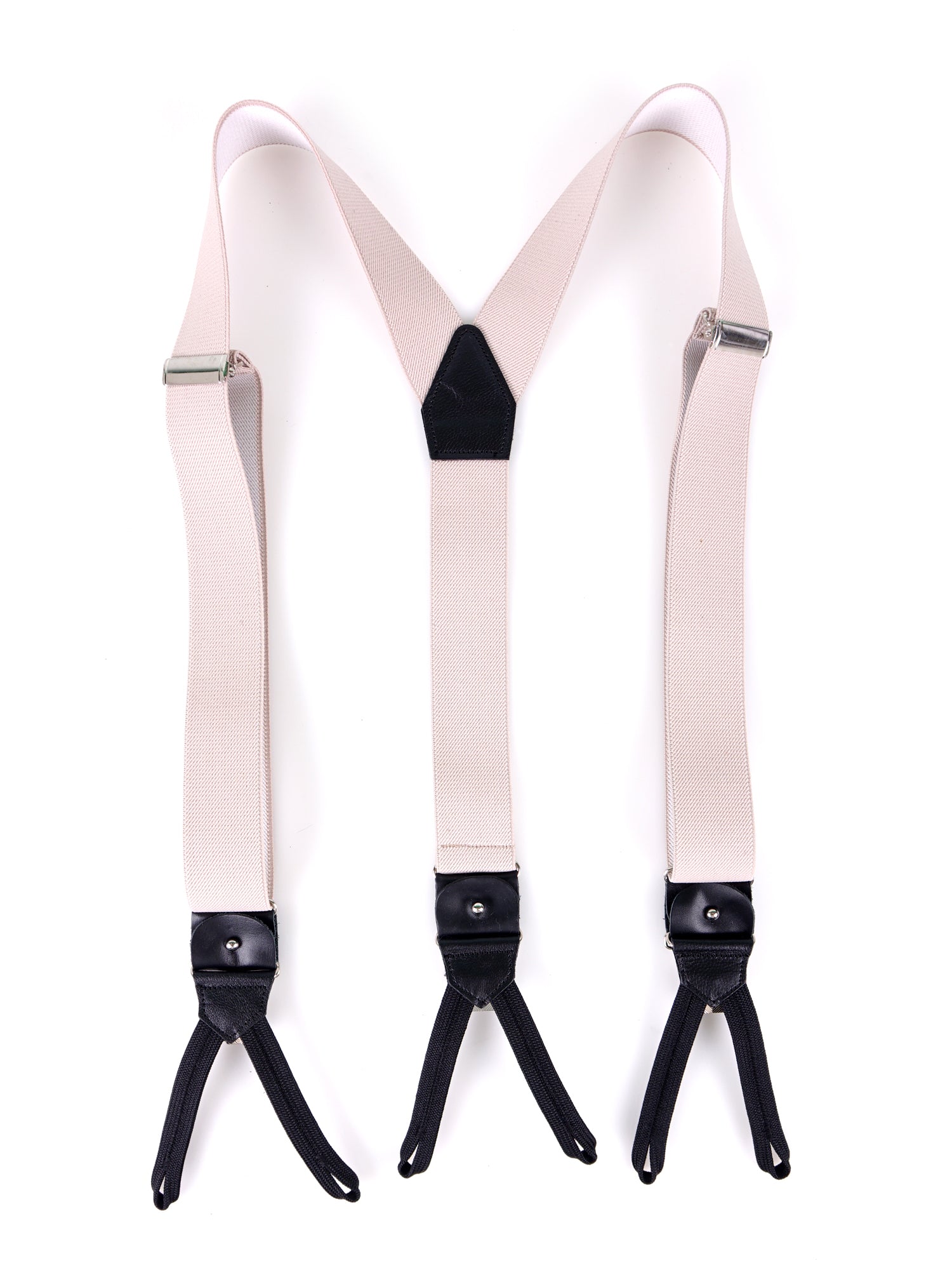 Bretella a Y in elastico con lacci clip e componenti in pelle nera ELASTIC Avorio